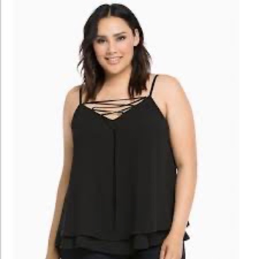 ✨Torrid‎ Black Cami Top Crisscross Strappy Sleeveless Layered Plus Size 2